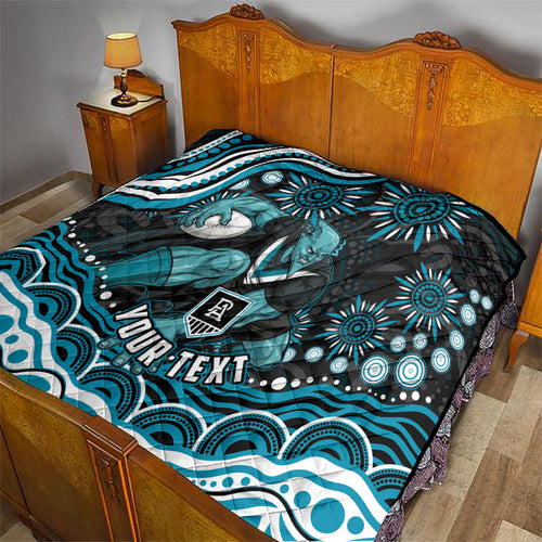 Personalized Port Adelaide Power Rugby Quilt Aboriginal Dot Art - Dreamtime Football Mascot