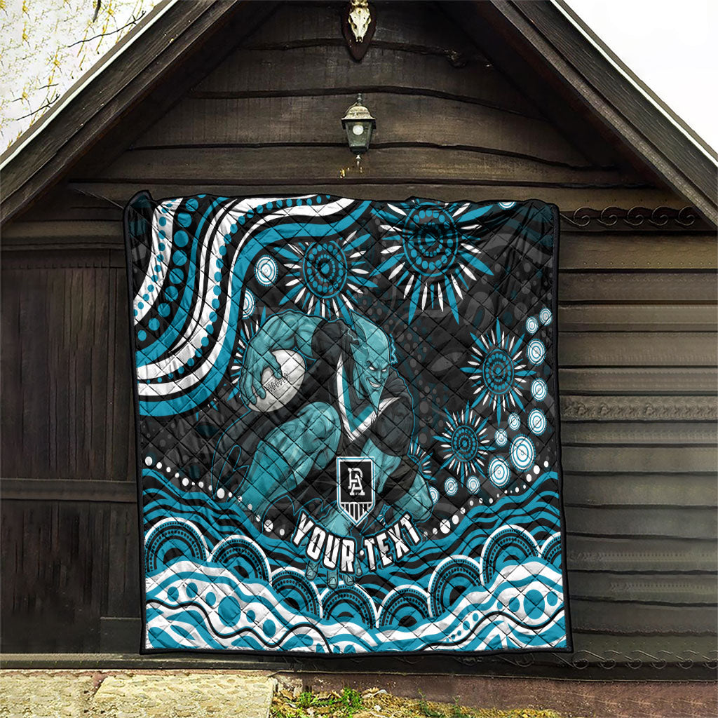Personalized Port Adelaide Power Rugby Quilt Aboriginal Dot Art - Dreamtime Football Mascot