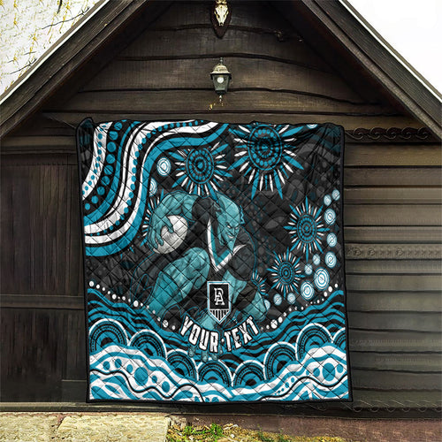 Personalized Port Adelaide Power Rugby Quilt Aboriginal Dot Art - Dreamtime Football Mascot