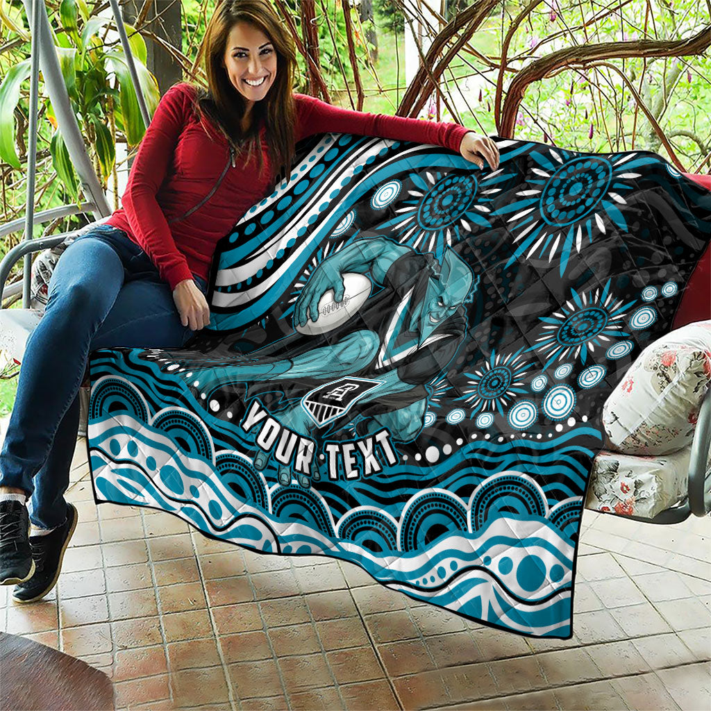 Personalized Port Adelaide Power Rugby Quilt Aboriginal Dot Art - Dreamtime Football Mascot