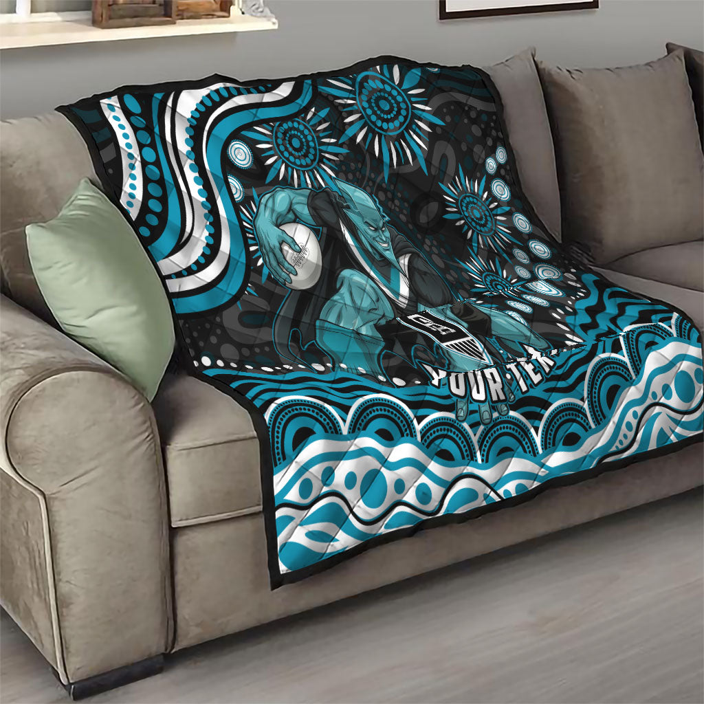 Personalized Port Adelaide Power Rugby Quilt Aboriginal Dot Art - Dreamtime Football Mascot