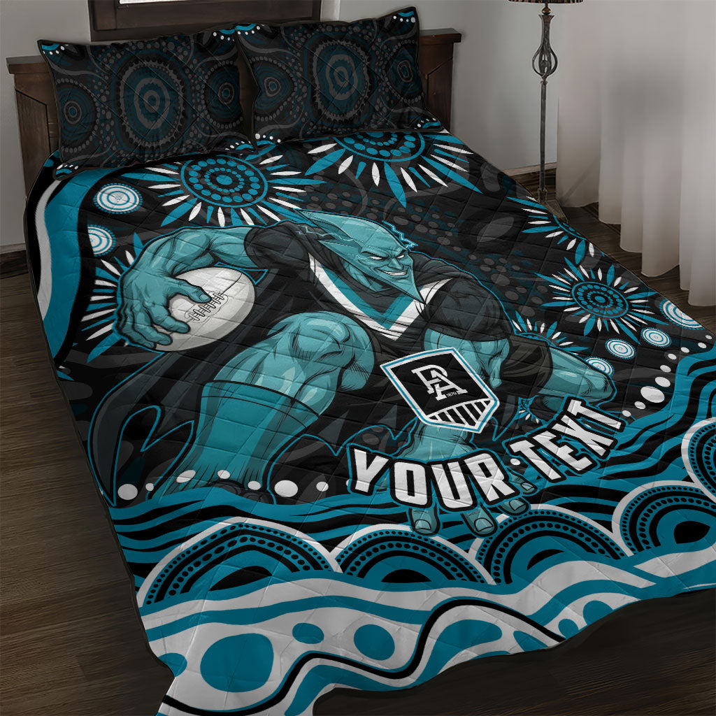 Personalized Port Adelaide Power Rugby Quilt Bed Set Aboriginal Dot Art - Dreamtime Football Mascot