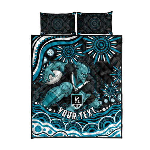 Personalized Port Adelaide Power Rugby Quilt Bed Set Aboriginal Dot Art - Dreamtime Football Mascot