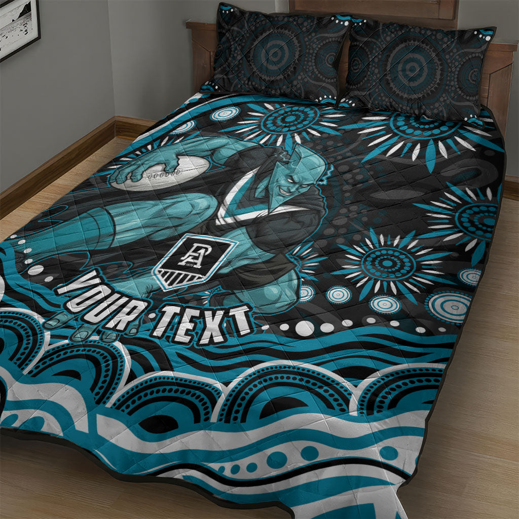 Personalized Port Adelaide Power Rugby Quilt Bed Set Aboriginal Dot Art - Dreamtime Football Mascot