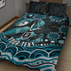 Personalized Port Adelaide Power Rugby Quilt Bed Set Aboriginal Dot Art - Dreamtime Football Mascot