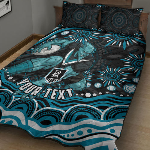 Personalized Port Adelaide Power Rugby Quilt Bed Set Aboriginal Dot Art - Dreamtime Football Mascot