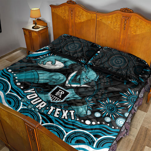 Personalized Port Adelaide Power Rugby Quilt Bed Set Aboriginal Dot Art - Dreamtime Football Mascot