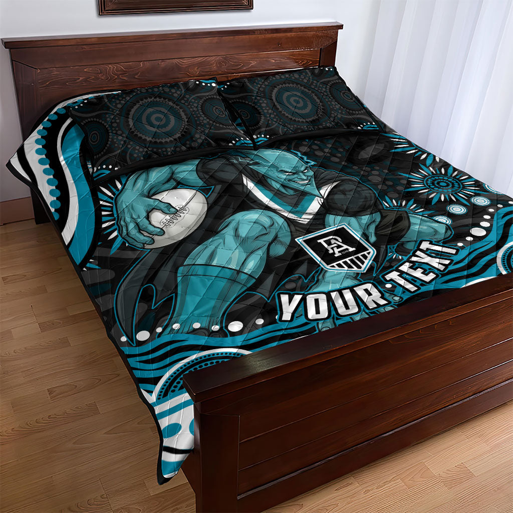 Personalized Port Adelaide Power Rugby Quilt Bed Set Aboriginal Dot Art - Dreamtime Football Mascot