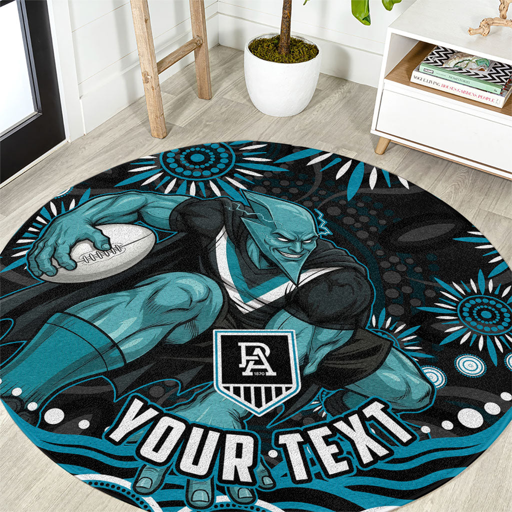 Personalized Port Adelaide Power Rugby Round Carpet Aboriginal Dot Art - Dreamtime Football Mascot