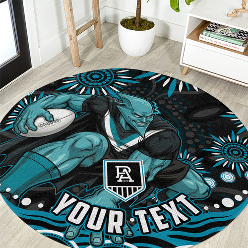 Personalized Port Adelaide Power Rugby Round Carpet Aboriginal Dot Art - Dreamtime Football Mascot