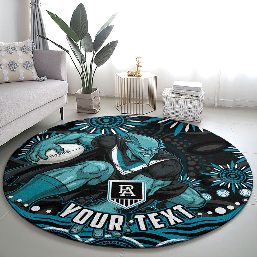 Personalized Port Adelaide Power Rugby Round Carpet Aboriginal Dot Art - Dreamtime Football Mascot