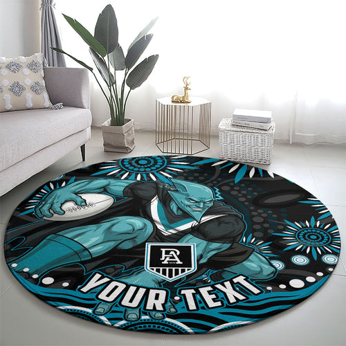 Personalized Port Adelaide Power Rugby Round Carpet Aboriginal Dot Art - Dreamtime Football Mascot