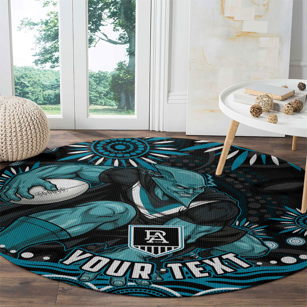 Personalized Port Adelaide Power Rugby Round Carpet Aboriginal Dot Art - Dreamtime Football Mascot