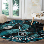 Personalized Port Adelaide Power Rugby Round Carpet Aboriginal Dot Art - Dreamtime Football Mascot