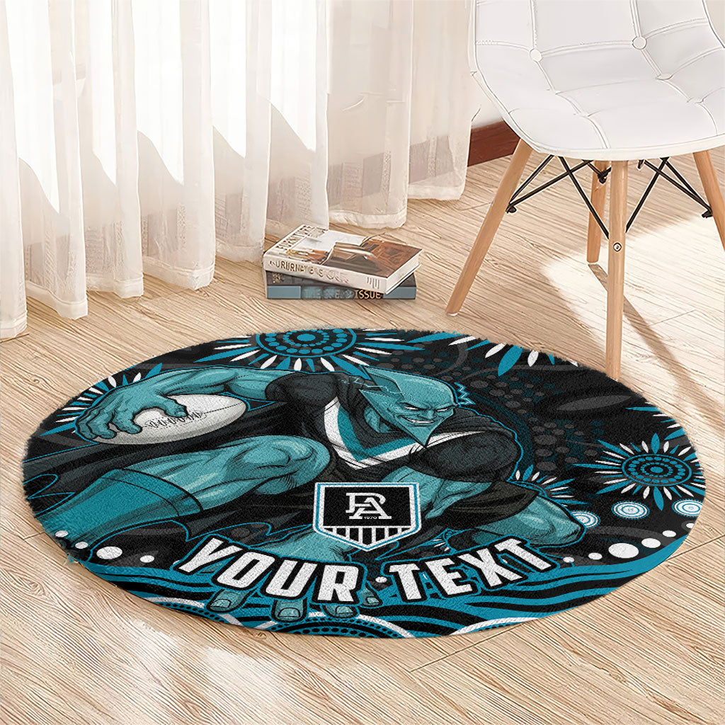 Personalized Port Adelaide Power Rugby Round Carpet Aboriginal Dot Art - Dreamtime Football Mascot