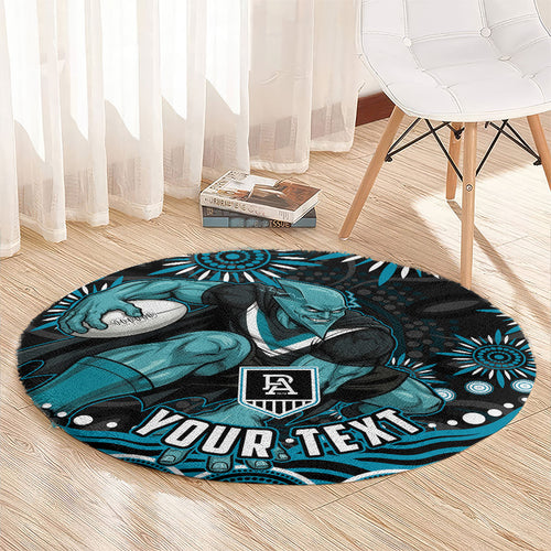 Personalized Port Adelaide Power Rugby Round Carpet Aboriginal Dot Art - Dreamtime Football Mascot