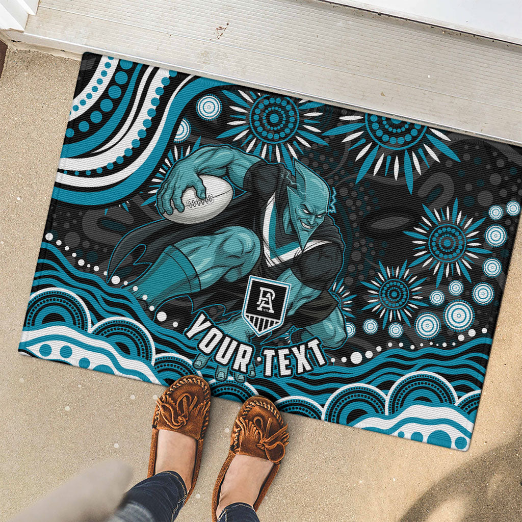 Personalized Port Adelaide Power Rugby Rubber Doormat Aboriginal Dot Art - Dreamtime Football Mascot