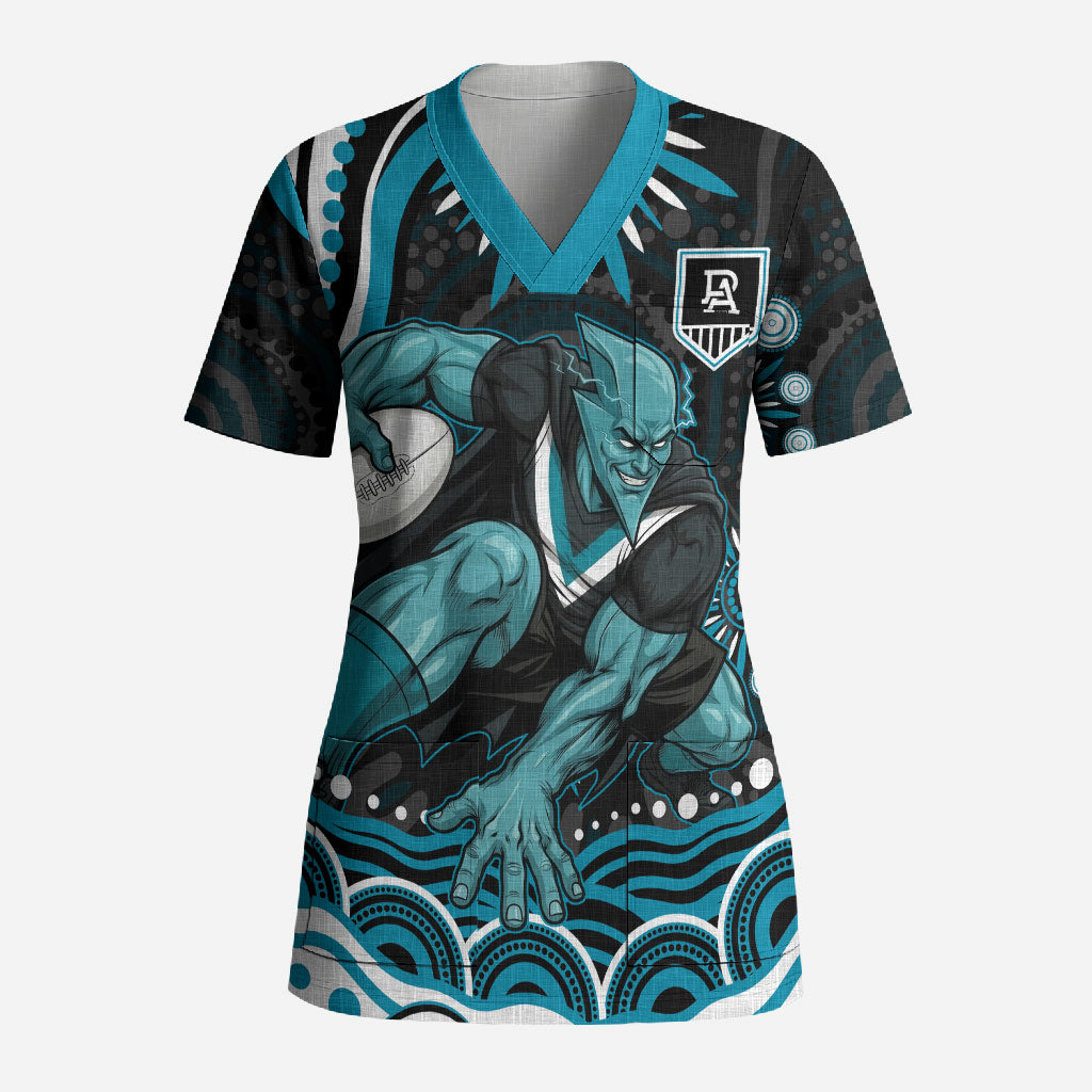 Personalized Port Adelaide Power Rugby Scrub Top Aboriginal Dot Art - Dreamtime Football Mascot