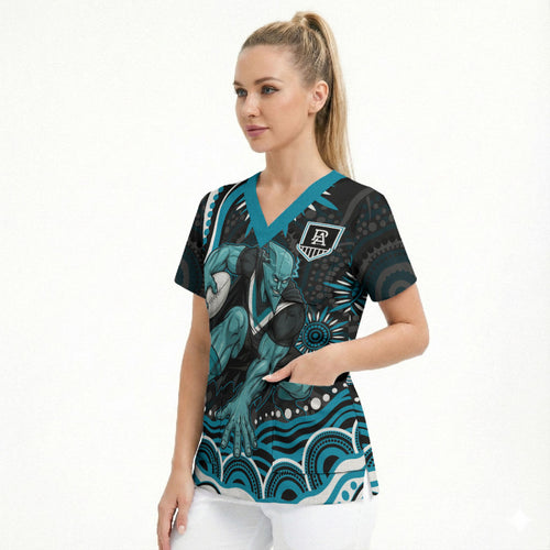 Personalized Port Adelaide Power Rugby Scrub Top Aboriginal Dot Art - Dreamtime Football Mascot