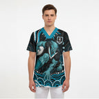 Personalized Port Adelaide Power Rugby Scrub Top Aboriginal Dot Art - Dreamtime Football Mascot
