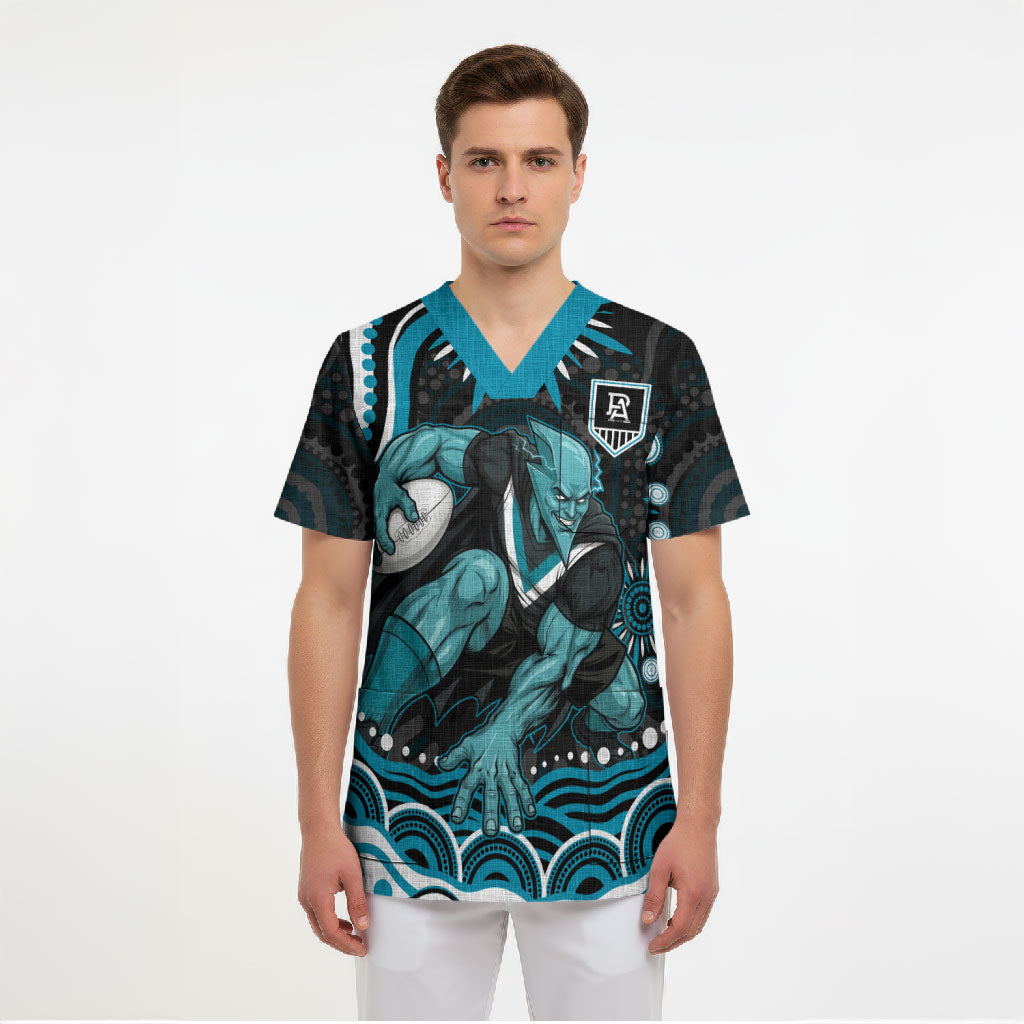 Personalized Port Adelaide Power Rugby Scrub Top Aboriginal Dot Art - Dreamtime Football Mascot