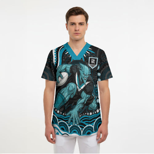Personalized Port Adelaide Power Rugby Scrub Top Aboriginal Dot Art - Dreamtime Football Mascot
