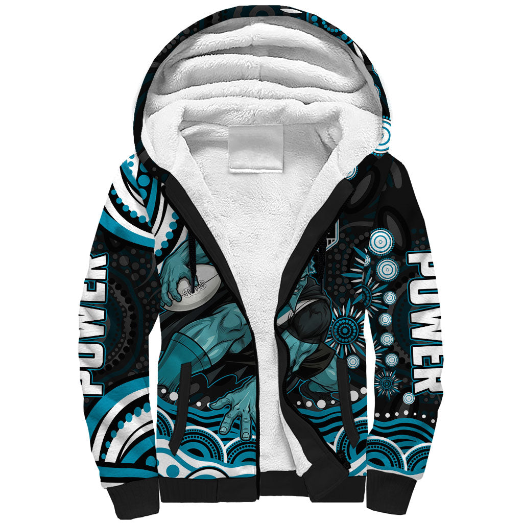 Personalized Port Adelaide Power Rugby Sherpa Hoodie Aboriginal Dot Art - Dreamtime Football Mascot