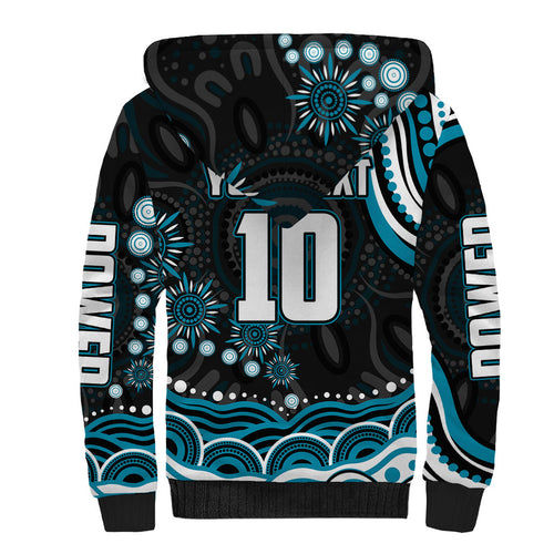 Personalized Port Adelaide Power Rugby Sherpa Hoodie Aboriginal Dot Art - Dreamtime Football Mascot