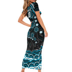 Personalized Port Adelaide Power Rugby Short Sleeve Bodycon Dress Aboriginal Dot Art - Dreamtime Football Mascot