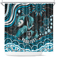 Personalized Port Adelaide Power Rugby Shower Curtain Aboriginal Dot Art - Dreamtime Football Mascot