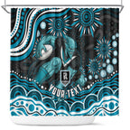 Personalized Port Adelaide Power Rugby Shower Curtain Aboriginal Dot Art - Dreamtime Football Mascot
