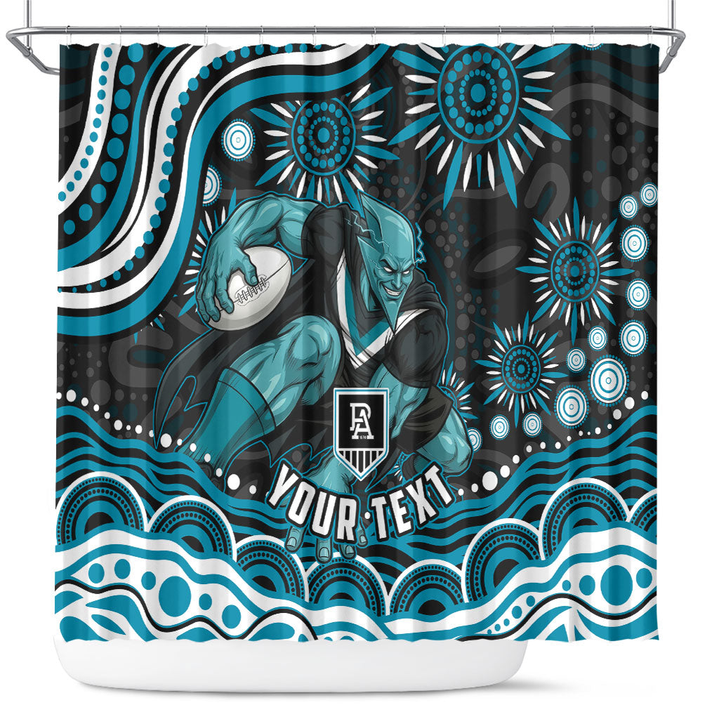 Personalized Port Adelaide Power Rugby Shower Curtain Aboriginal Dot Art - Dreamtime Football Mascot