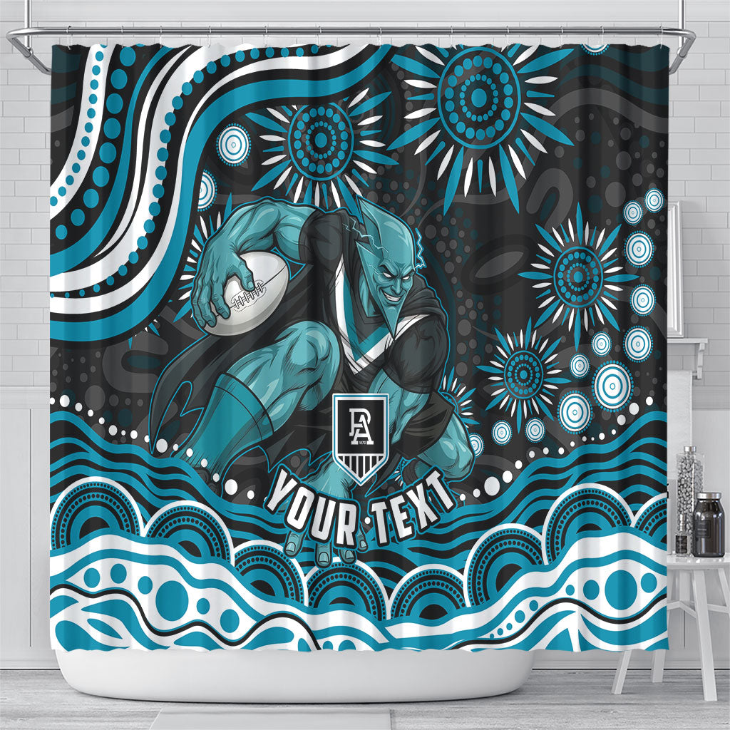 Personalized Port Adelaide Power Rugby Shower Curtain Aboriginal Dot Art - Dreamtime Football Mascot