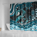 Personalized Port Adelaide Power Rugby Shower Curtain Aboriginal Dot Art - Dreamtime Football Mascot