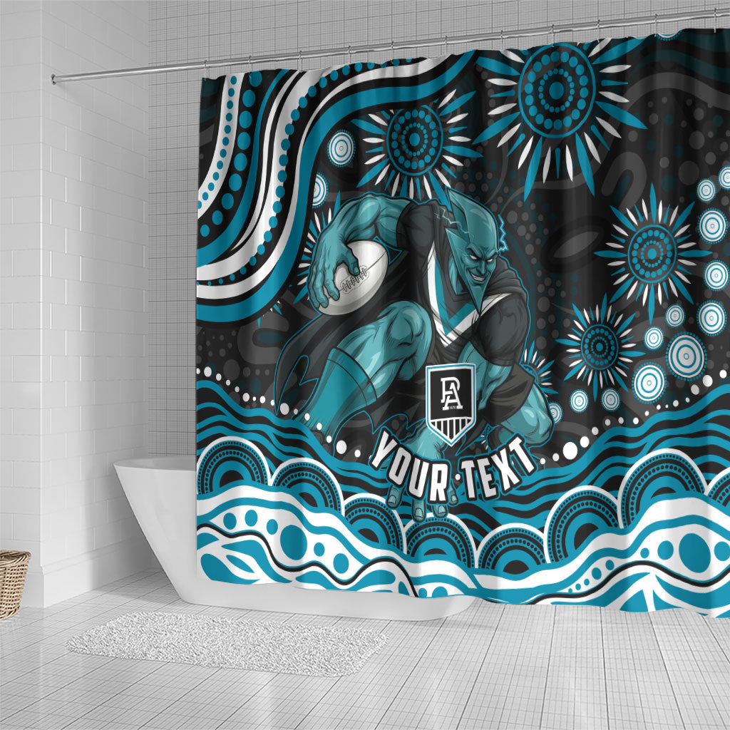Personalized Port Adelaide Power Rugby Shower Curtain Aboriginal Dot Art - Dreamtime Football Mascot