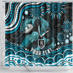Personalized Port Adelaide Power Rugby Shower Curtain Aboriginal Dot Art - Dreamtime Football Mascot