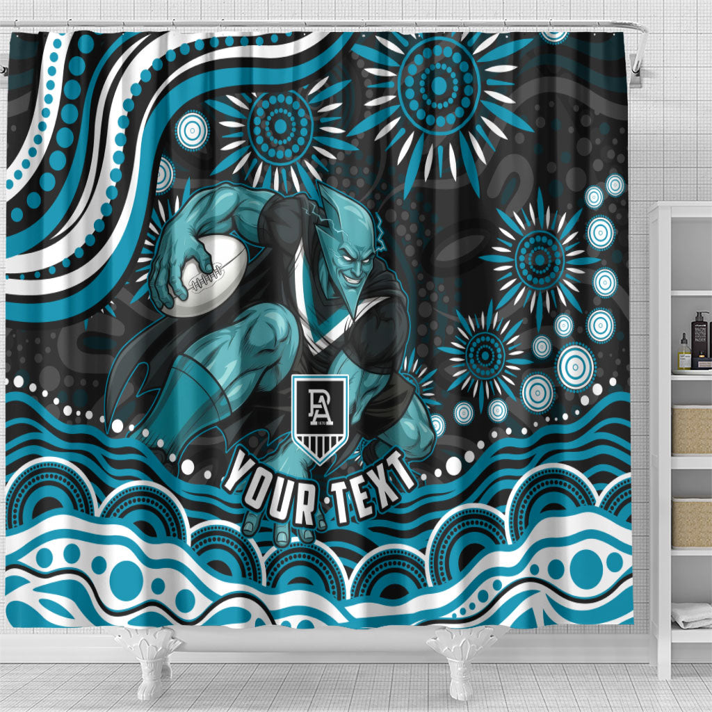 Personalized Port Adelaide Power Rugby Shower Curtain Aboriginal Dot Art - Dreamtime Football Mascot