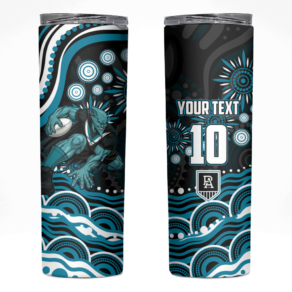 Personalized Port Adelaide Power Rugby Skinny Tumbler Aboriginal Dot Art - Dreamtime Football Mascot