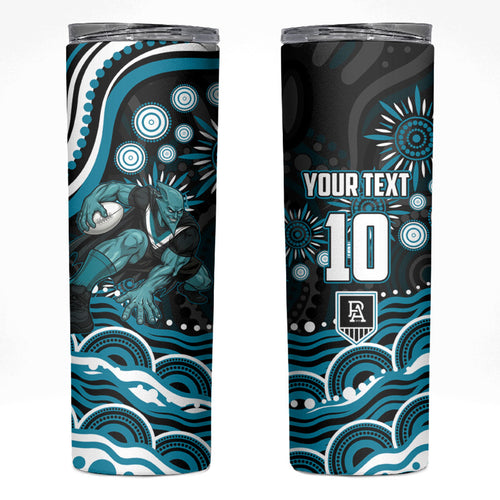 Personalized Port Adelaide Power Rugby Skinny Tumbler Aboriginal Dot Art - Dreamtime Football Mascot