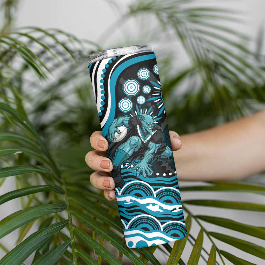 Personalized Port Adelaide Power Rugby Skinny Tumbler Aboriginal Dot Art - Dreamtime Football Mascot