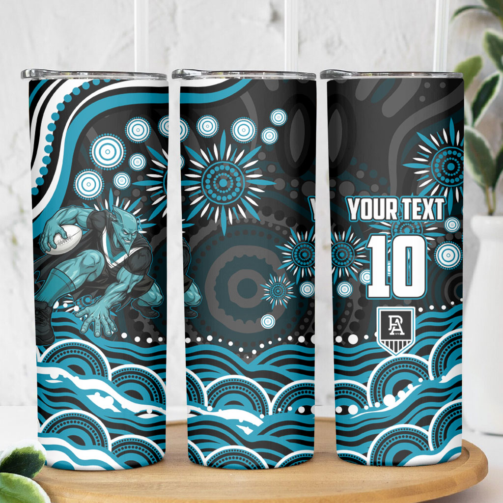Personalized Port Adelaide Power Rugby Skinny Tumbler Aboriginal Dot Art - Dreamtime Football Mascot