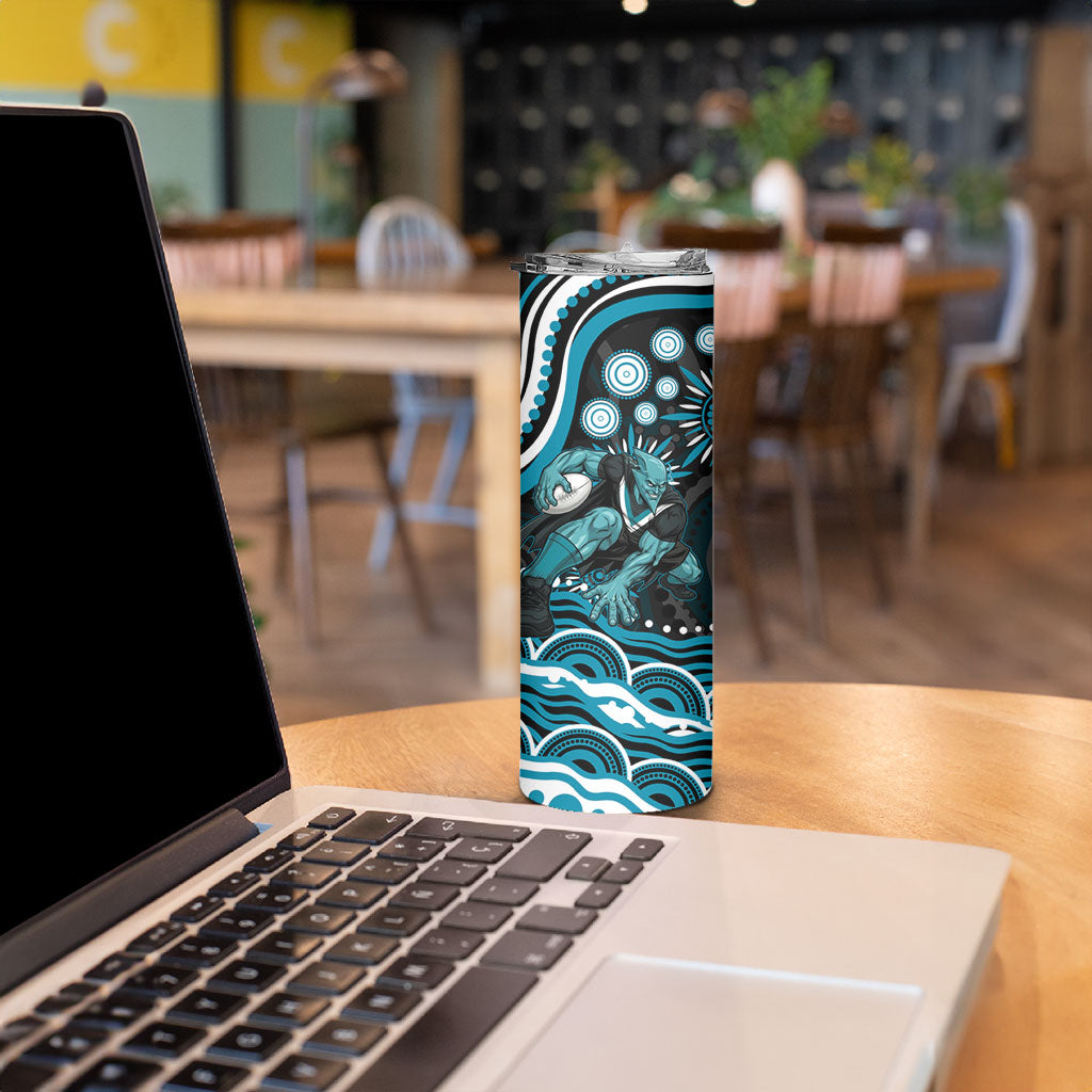 Personalized Port Adelaide Power Rugby Skinny Tumbler Aboriginal Dot Art - Dreamtime Football Mascot