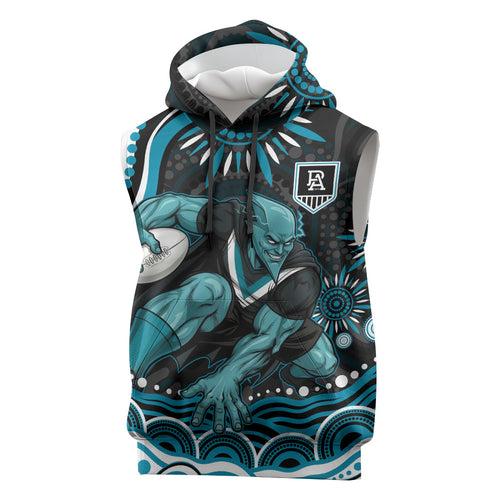 Personalized Port Adelaide Power Rugby Sleeveless Hoodie Aboriginal Dot Art - Dreamtime Football Mascot