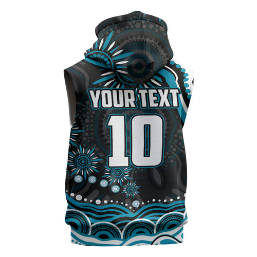 Personalized Port Adelaide Power Rugby Sleeveless Hoodie Aboriginal Dot Art - Dreamtime Football Mascot