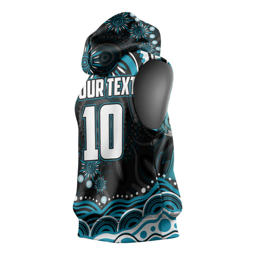 Personalized Port Adelaide Power Rugby Sleeveless Hoodie Aboriginal Dot Art - Dreamtime Football Mascot