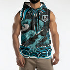 Personalized Port Adelaide Power Rugby Sleeveless Hoodie Aboriginal Dot Art - Dreamtime Football Mascot