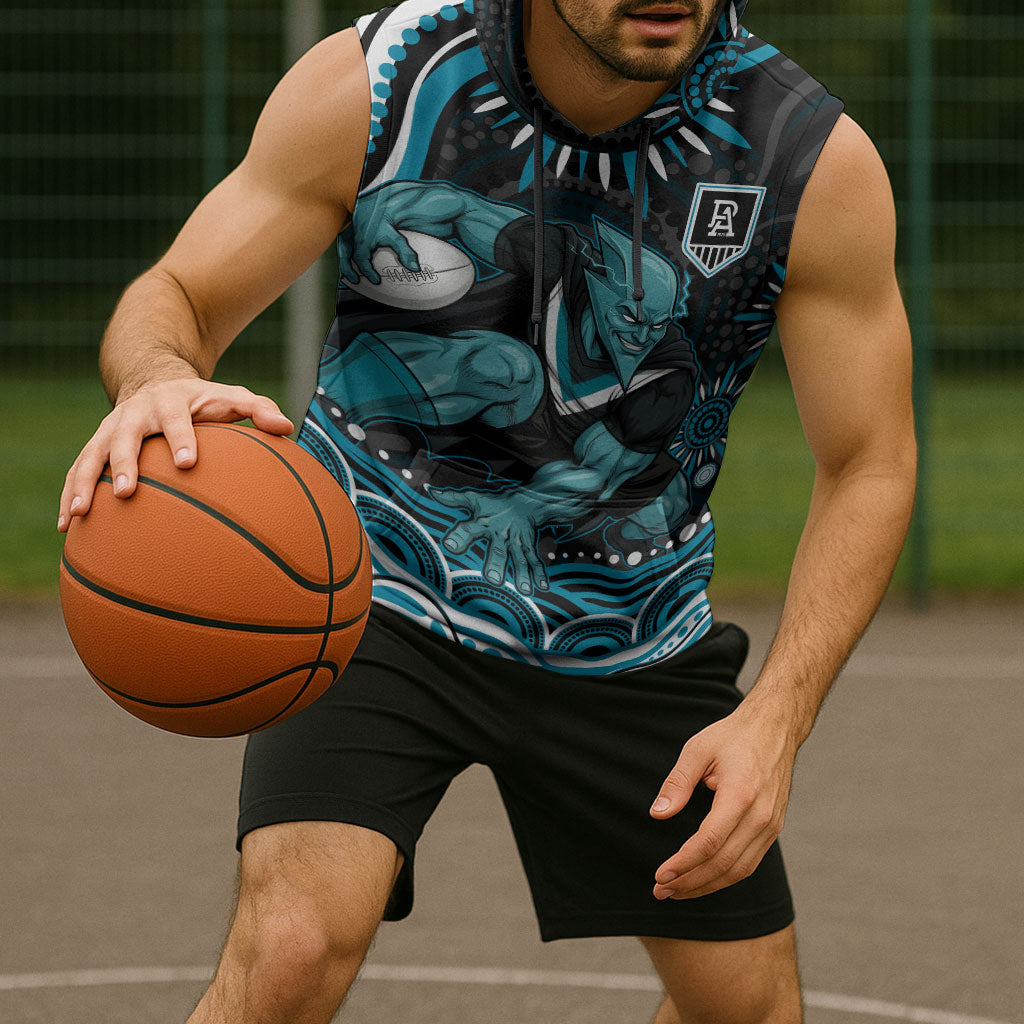 Personalized Port Adelaide Power Rugby Sleeveless Hoodie Aboriginal Dot Art - Dreamtime Football Mascot