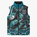 Personalized Port Adelaide Power Rugby Sleeveless Puffer Jacket Aboriginal Dot Art - Dreamtime Football Mascot