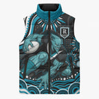 Personalized Port Adelaide Power Rugby Sleeveless Puffer Jacket Aboriginal Dot Art - Dreamtime Football Mascot