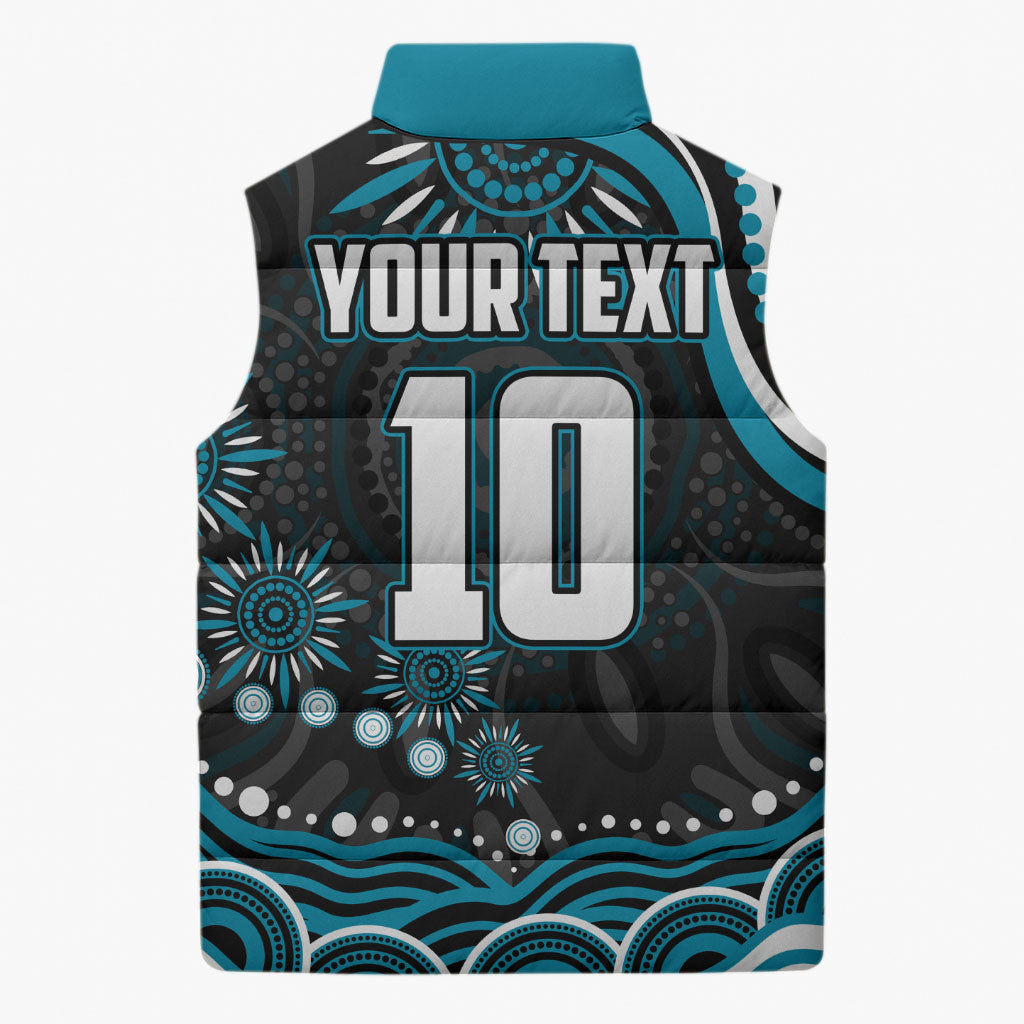 Personalized Port Adelaide Power Rugby Sleeveless Puffer Jacket Aboriginal Dot Art - Dreamtime Football Mascot